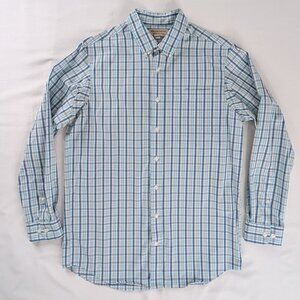 Duluth Trading Co Blue White Plaid Wrinkle Fighter Button Down Shirt Tall Long